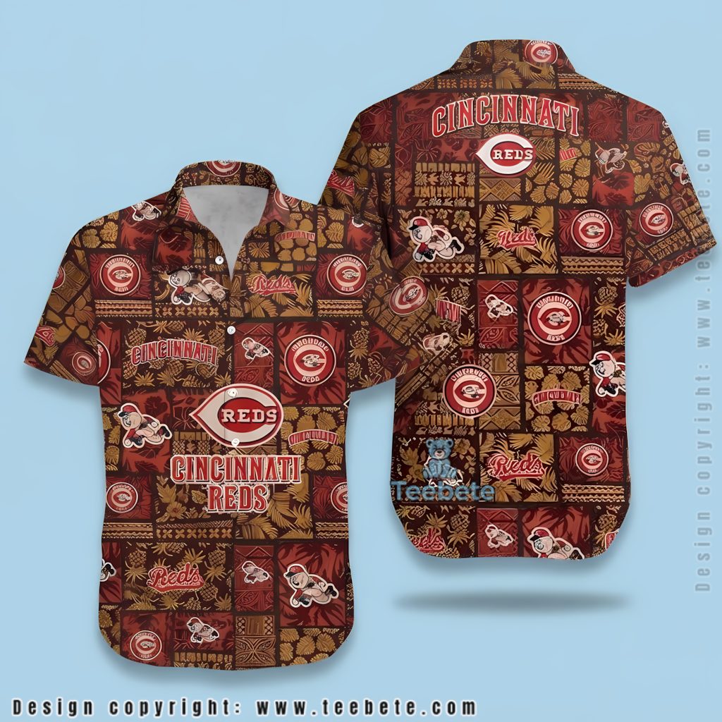 Cincinnati Reds Hawaiian Shirt Tribal Patchwork Mascot Print