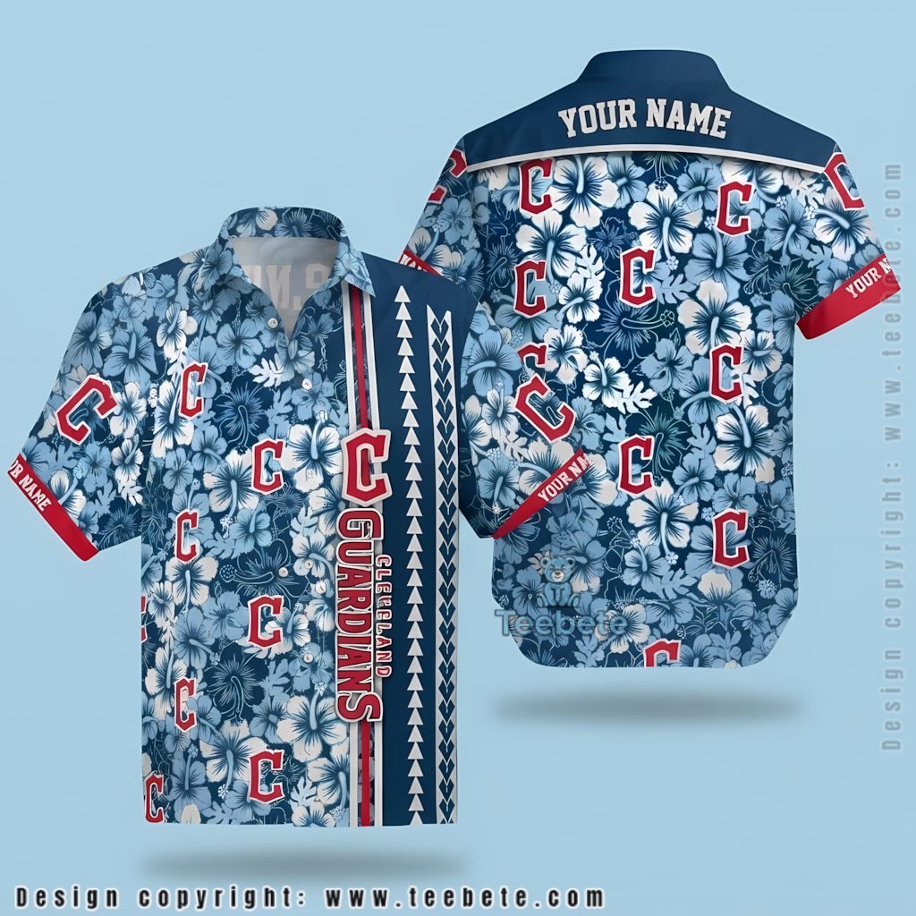 Cleveland Guardians Button Up Shirt Personalized Hibiscus Arrows Navy