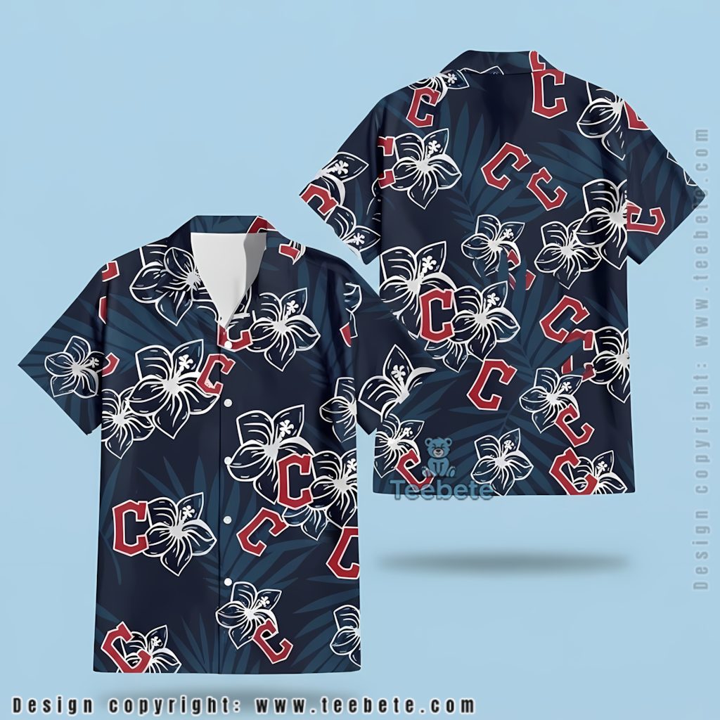 Cleveland Guardians Hawaiian Shirt Navy Hibiscus