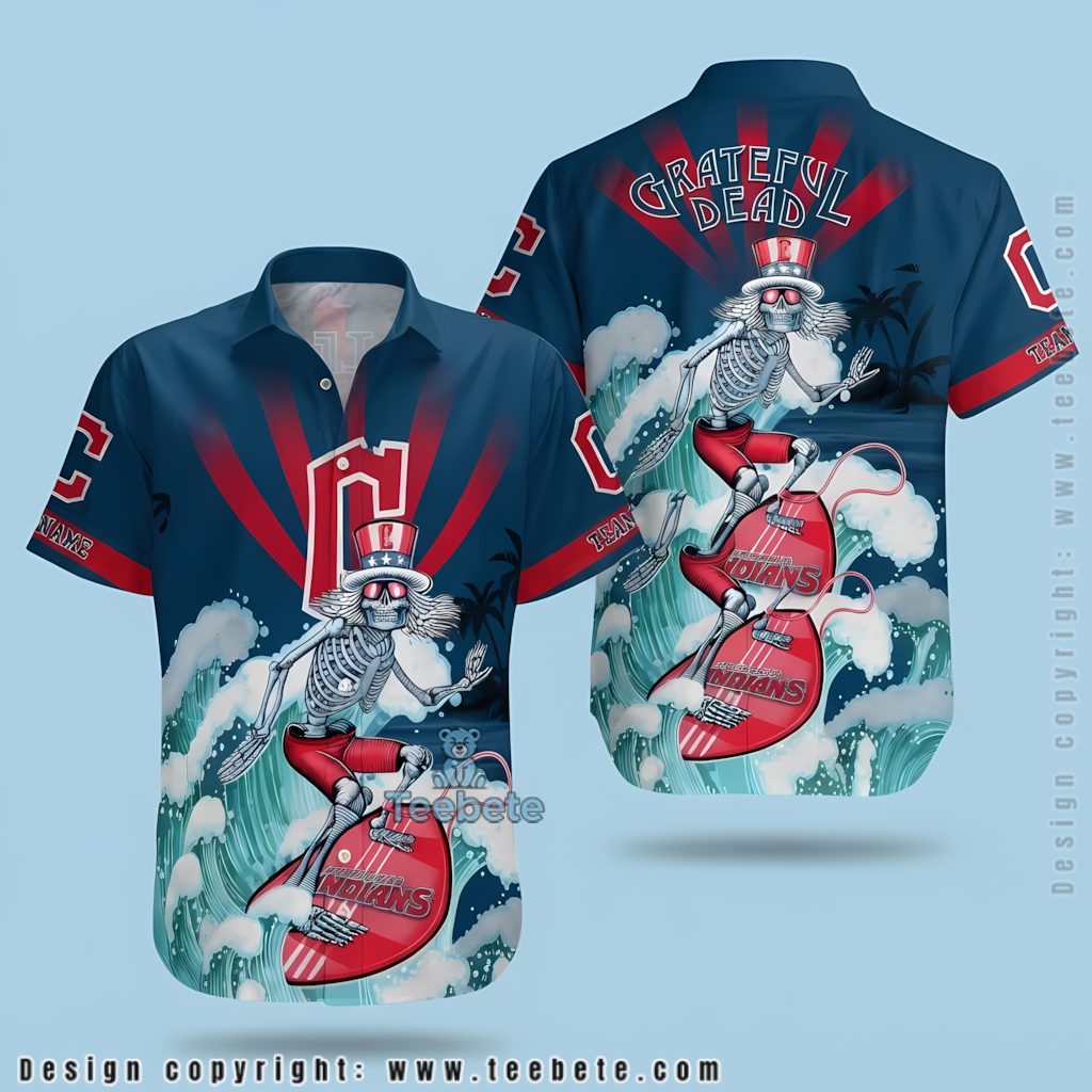 Cleveland Guardians Hawaiian Shirt Surfing Skeleton