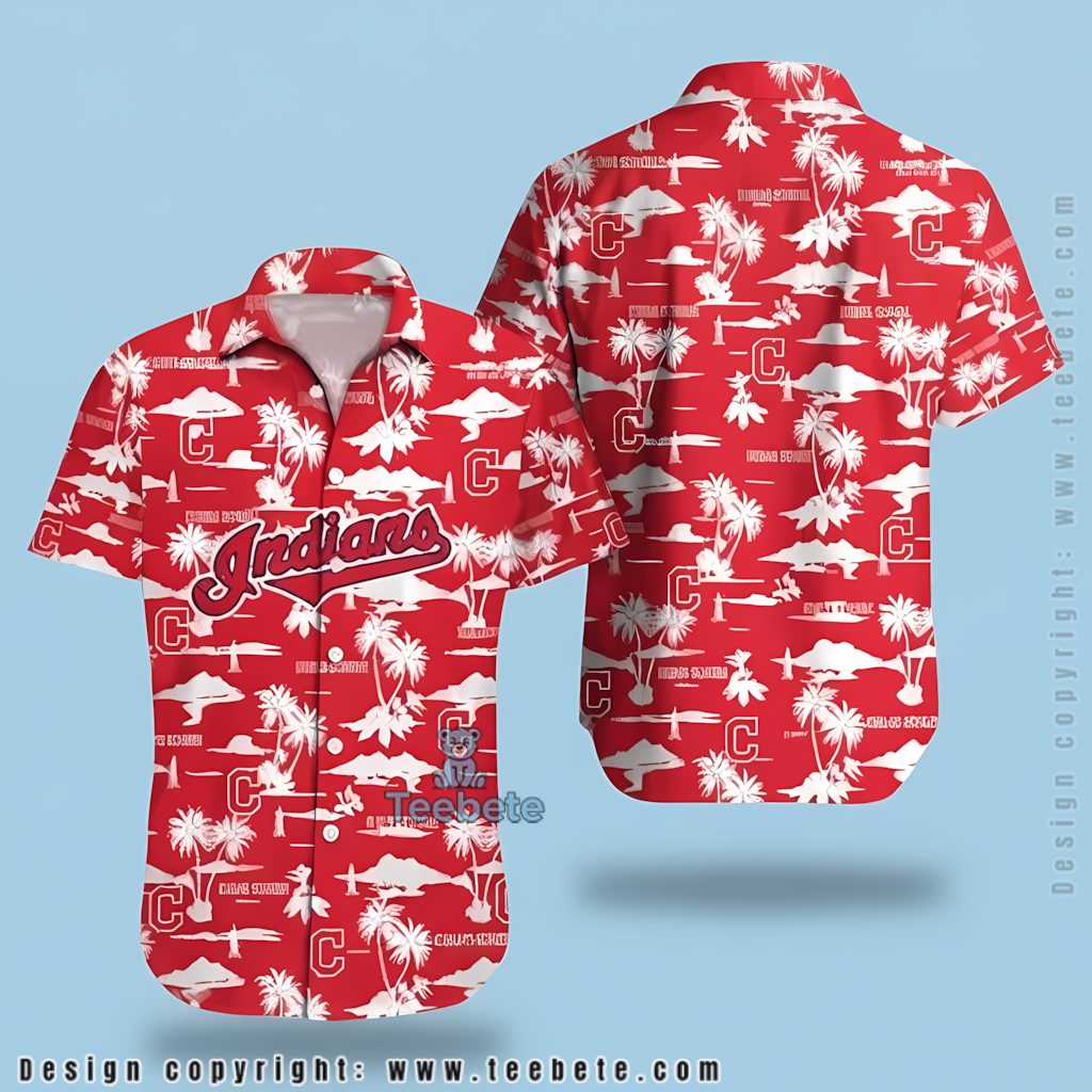Cleveland Indians Hawaiian Shirt Red Palm Tree Print