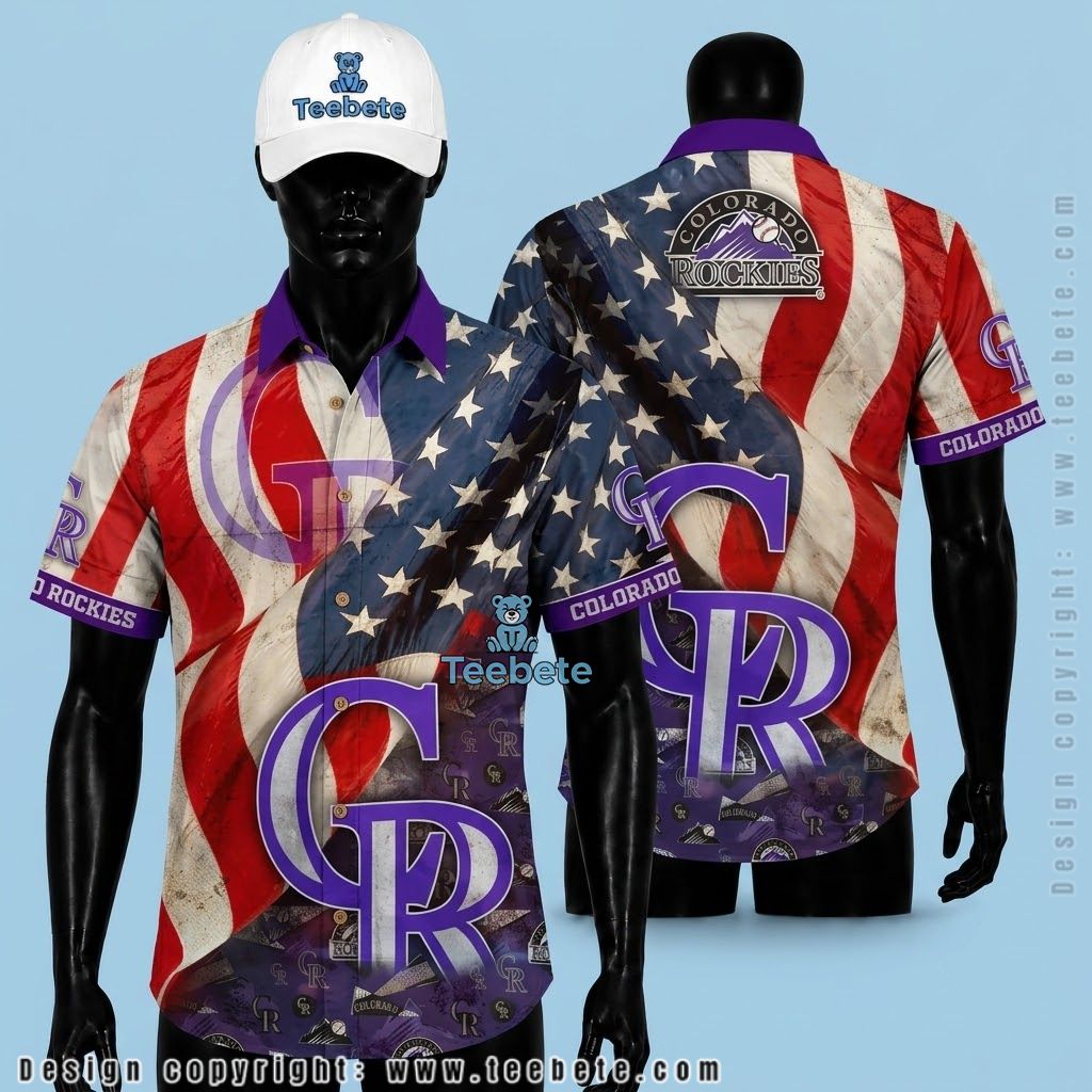 Colorado Rockies Hawaiian Shirt American Flag Patriotic