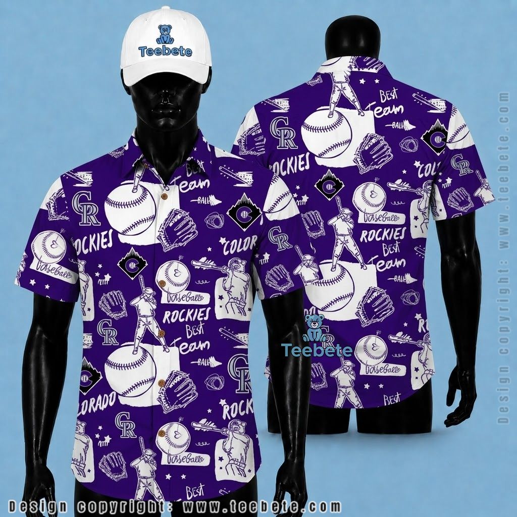 Colorado Rockies Hawaiian Shirt Baseball Doodle Player Purple