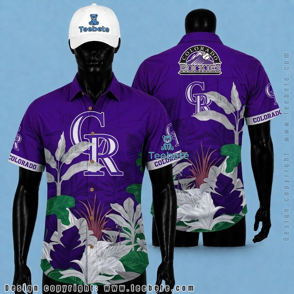Colorado Rockies Hawaiian Shirt Botanical Leaf Purple