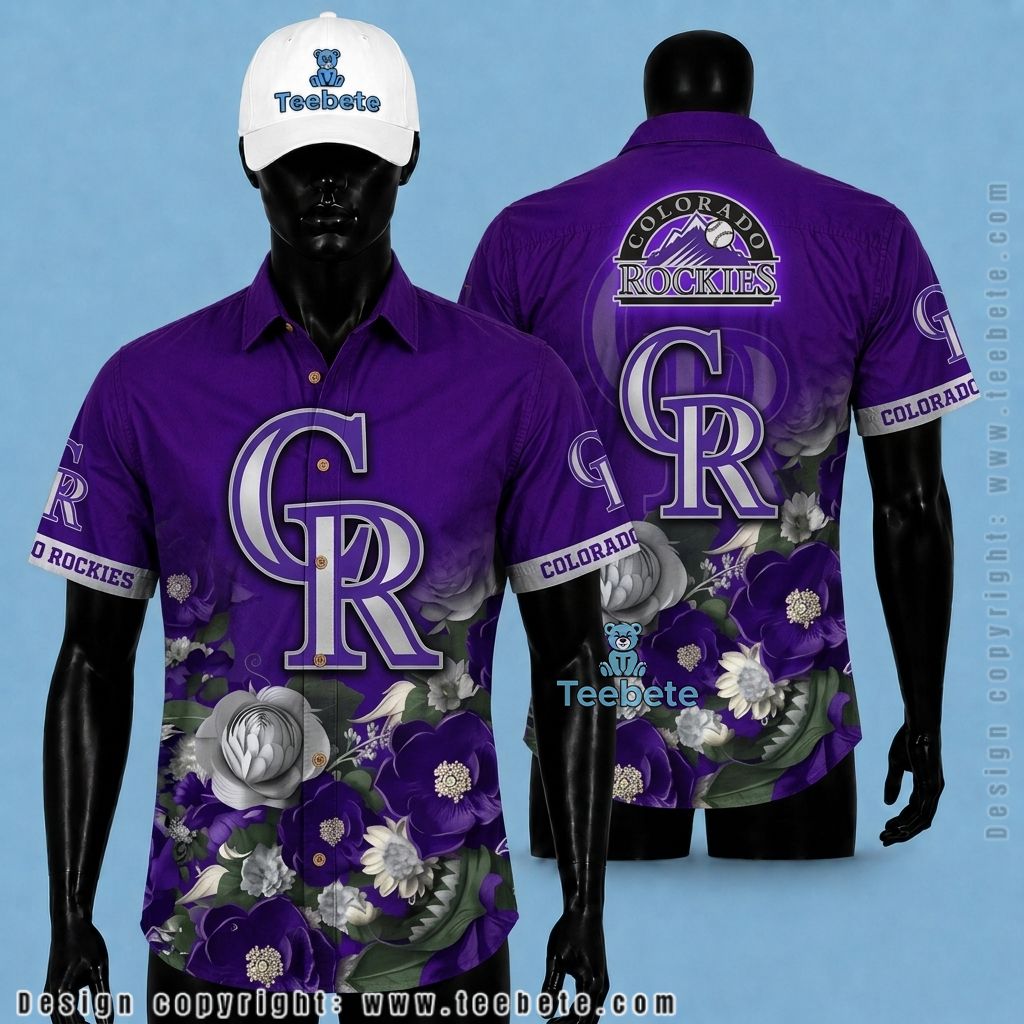 Colorado Rockies Hawaiian Shirt Chevron Floral Purple