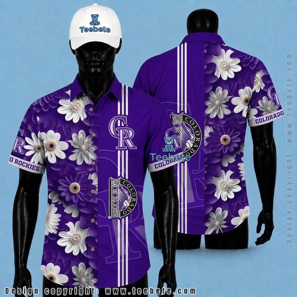 Colorado Rockies Hawaiian Shirt Daisy Stripe Purple