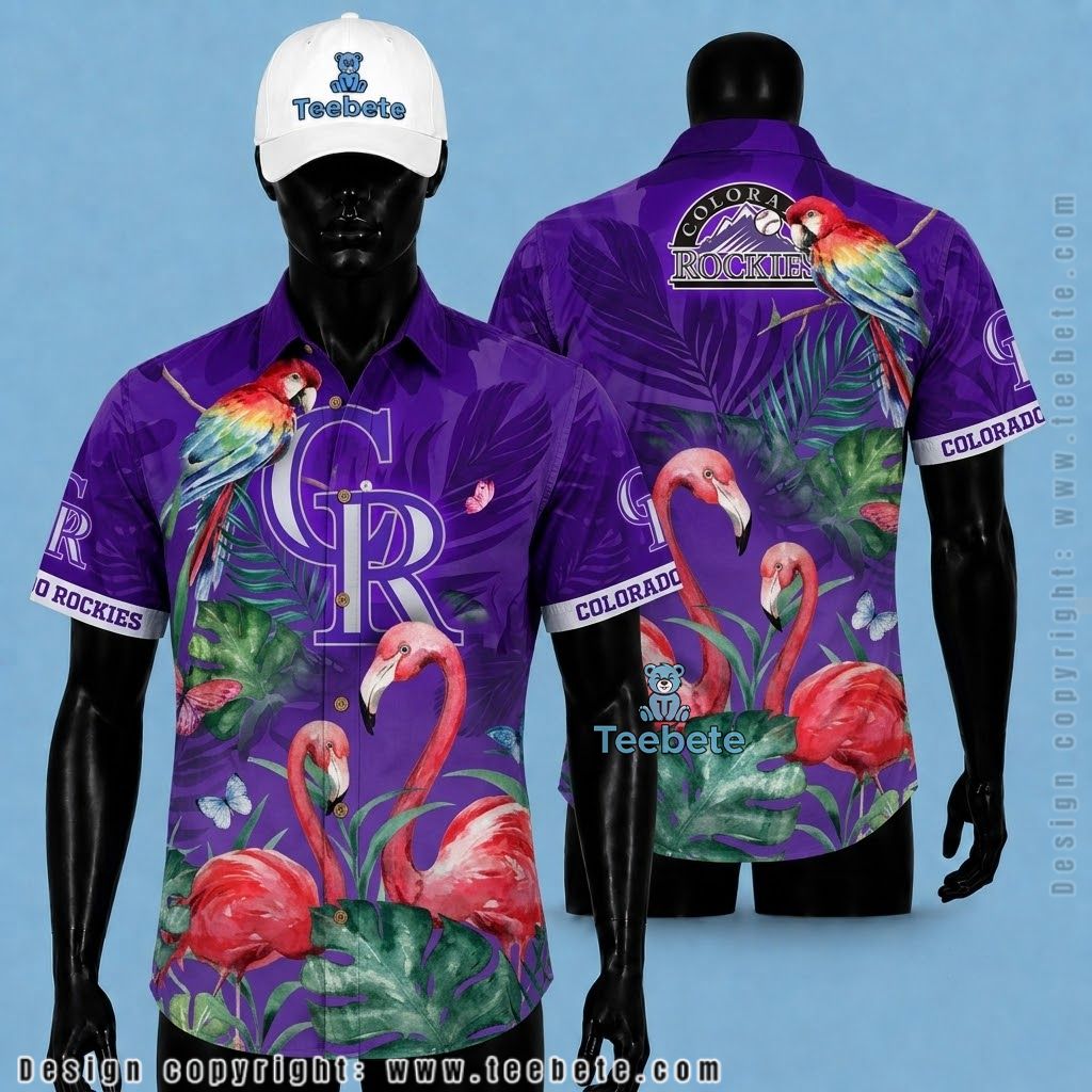 Colorado Rockies Hawaiian Shirt Flamingo Parrot Purple