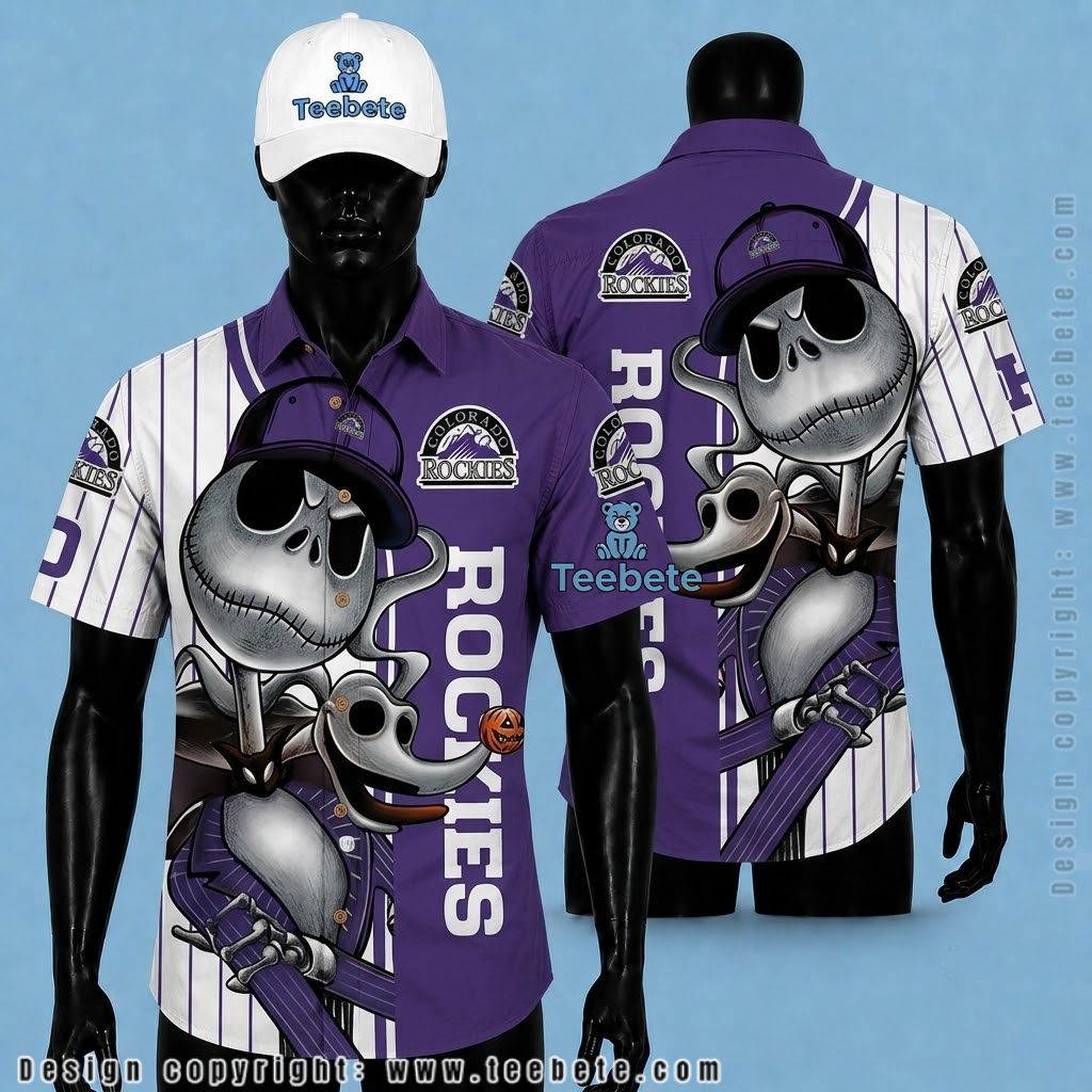 Colorado Rockies Hawaiian Shirt Jack Skellington Cap Purple