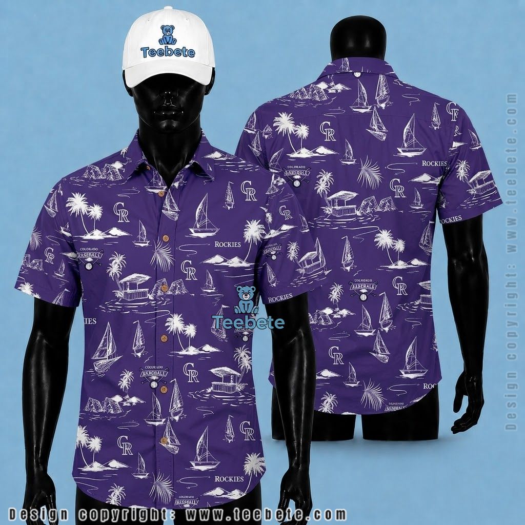 Colorado Rockies Hawaiian Shirt Sailboat Island Purple