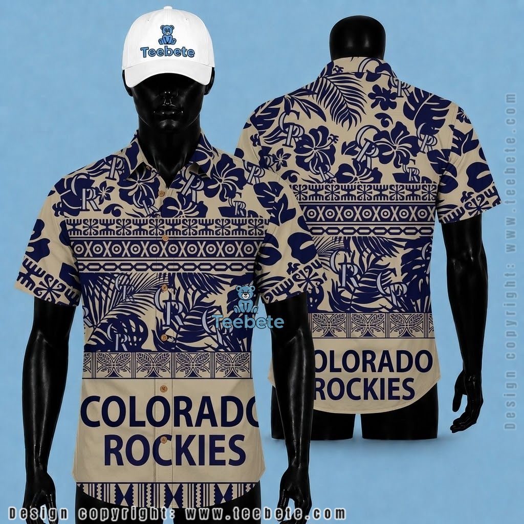 Colorado Rockies Hawaiian Shirt Tribal Hibiscus Navy