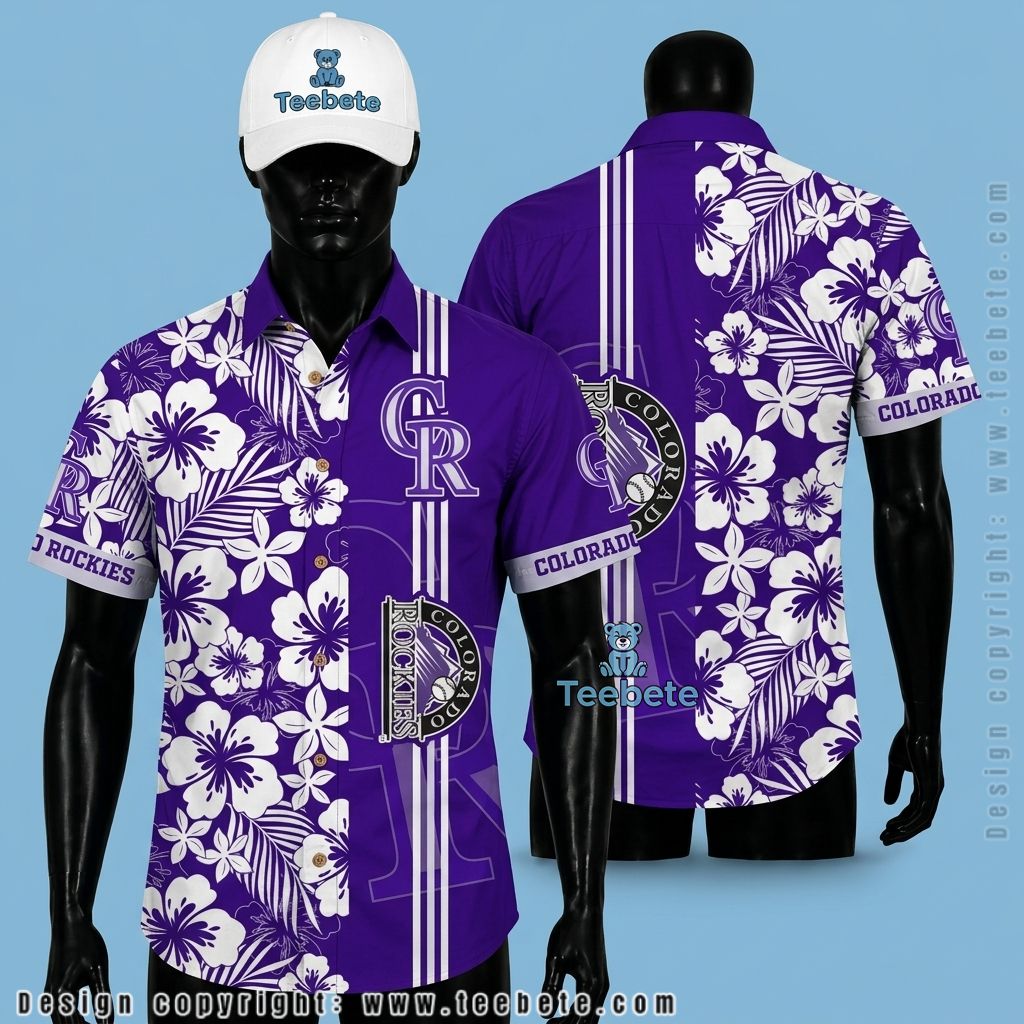 Colorado Rockies Hawaiian Shirt White Hibiscus Stripe