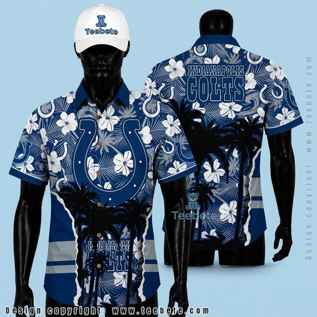 Custom Name Indianapolis Colts Hawaiian Shirt Palm Silhouette