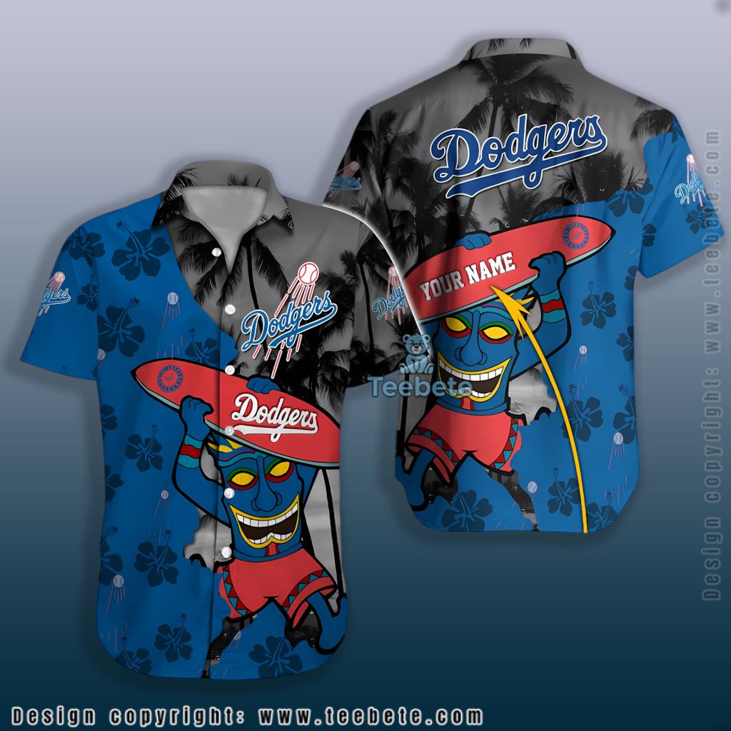 Custom Name Tiki Surfer Los Angeles Dodgers Hawaiian Shirt