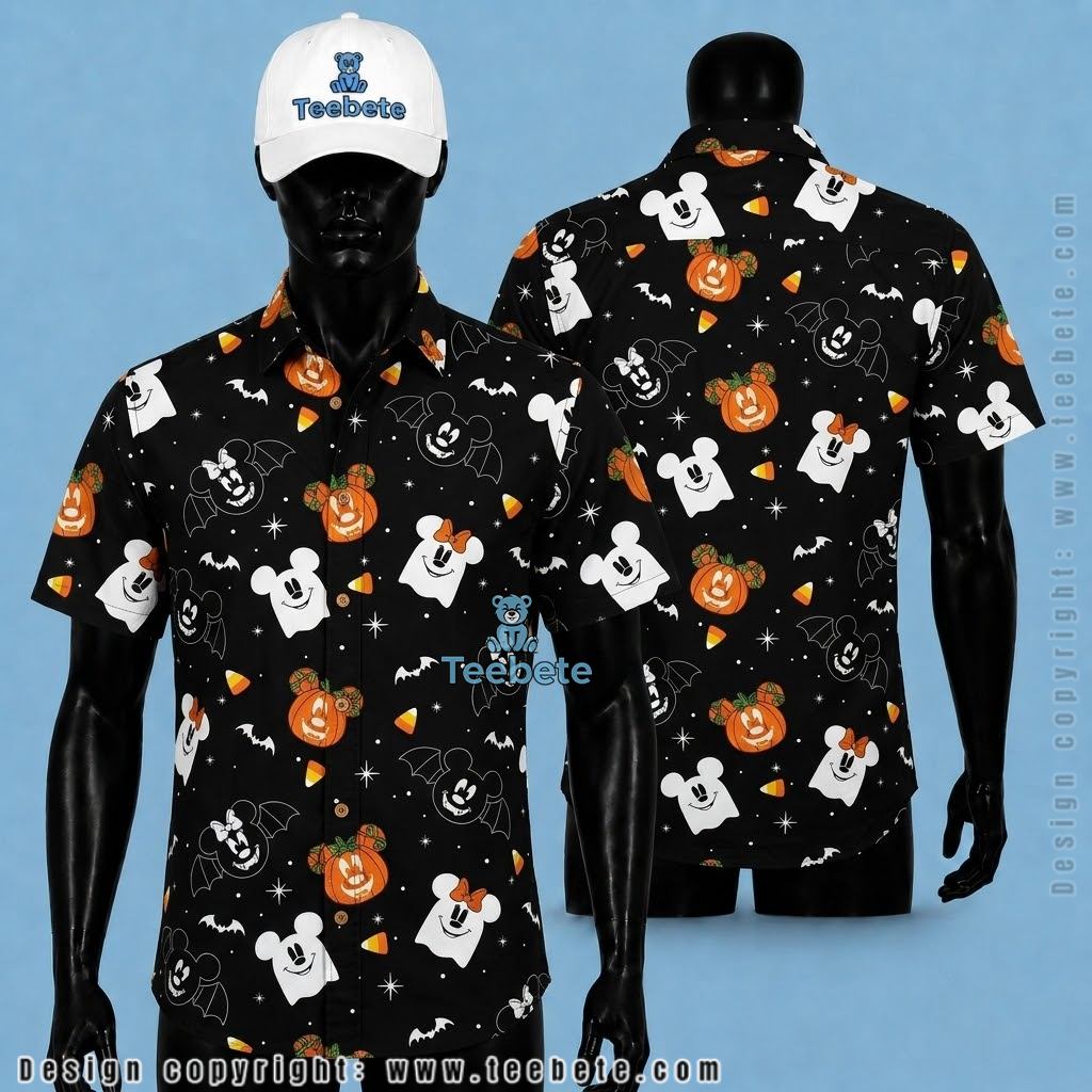 Cute Mouse Ghost Button Up Shirt Black