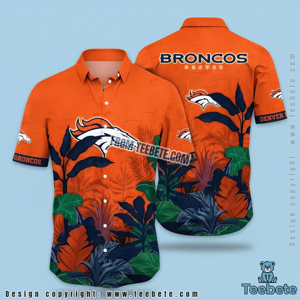 Denver Broncos Hawaiian Shirt Tropical Leaves