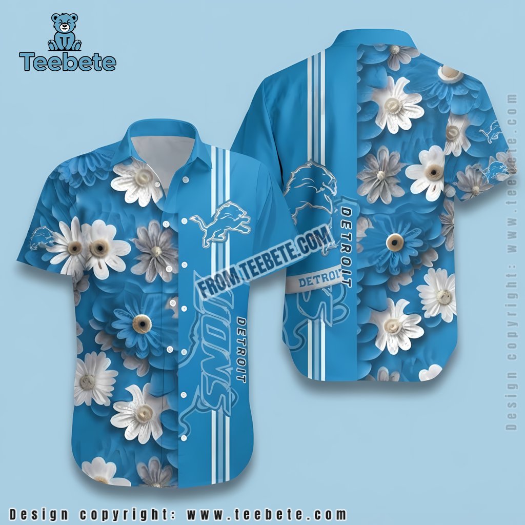 Detroit Lions Hawaiian Shirt Daisy Stripe Pattern Design