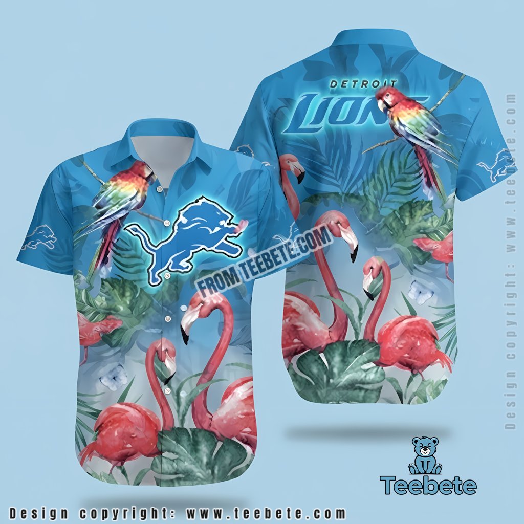 Detroit Lions Hawaiian Shirt Flamingo Parrot Tropical Design