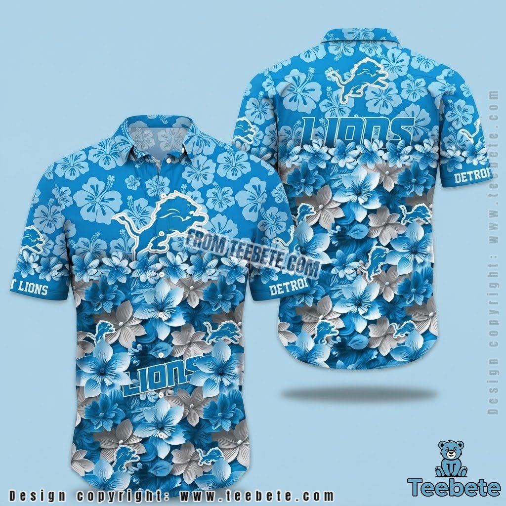 Detroit Lions Hawaiian Shirt Ombre Hibiscus Gradient Design