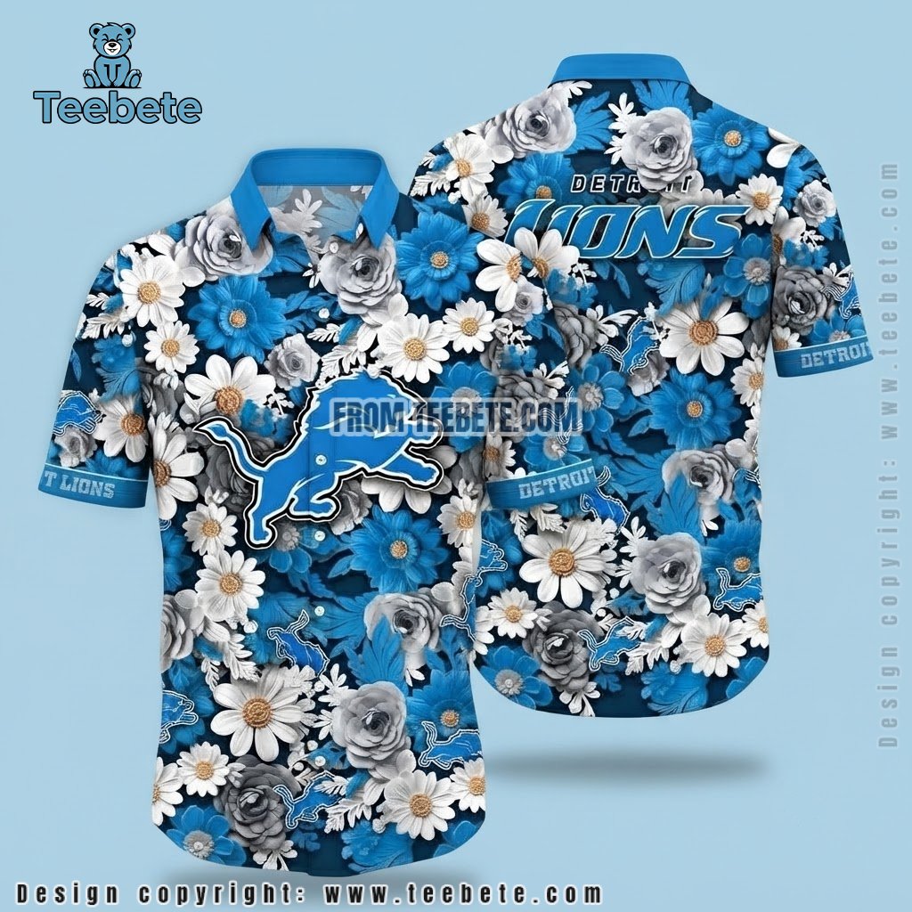 Detroit Lions Hawaiian Shirt Tropical Floral Bloom Design