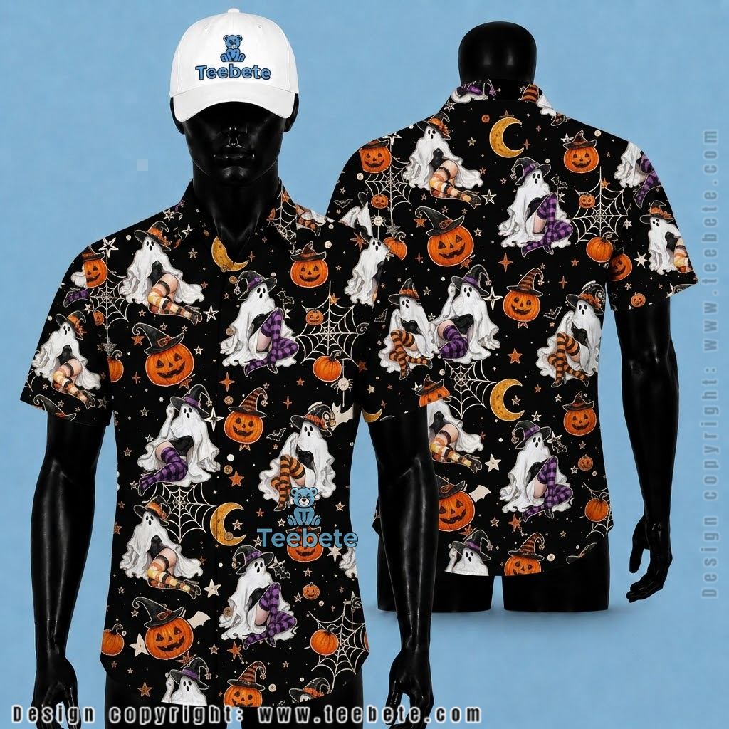 Ghost Girl Halloween Button Up Shirt