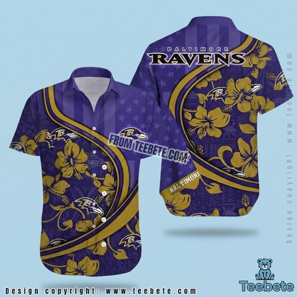 Golden Hibiscus Baltimore Ravens Hawaiian Shirt