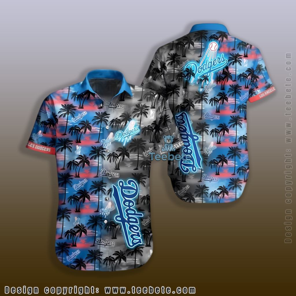 Grayscale Palm Neon Los Angeles Dodgers Hawaiian Shirt