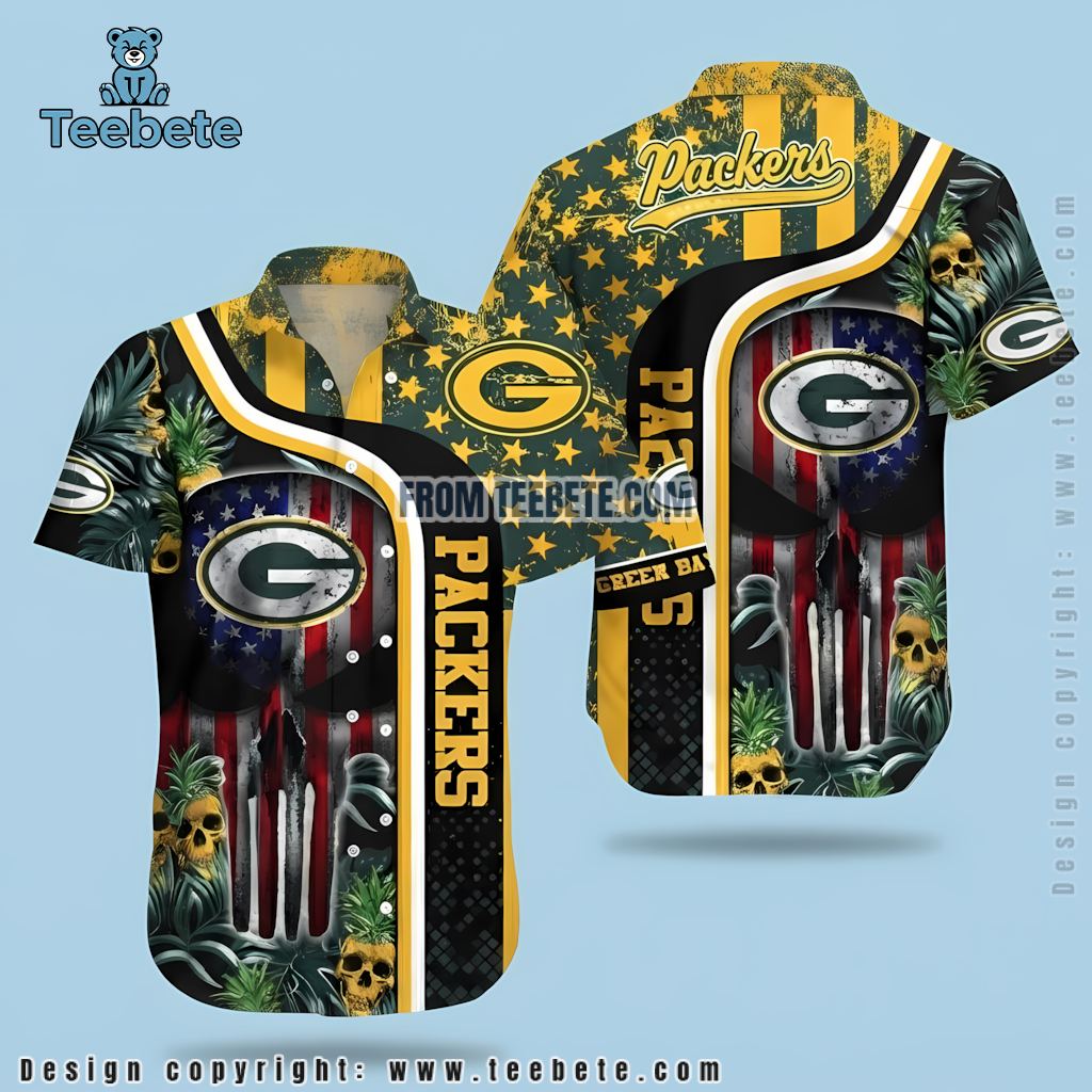 Green Bay Packers Button Up Shirt Skull Flag