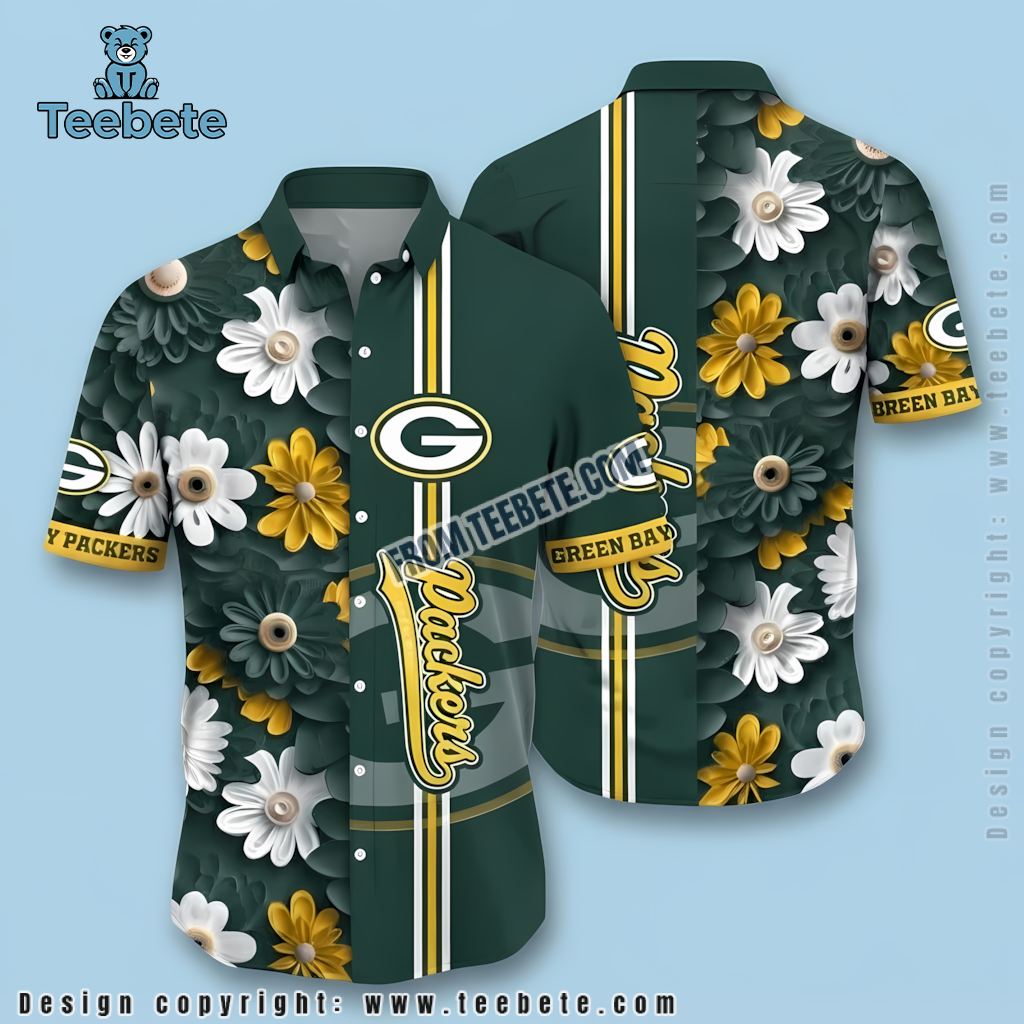 Green Bay Packers Hawaiian Shirt Daisy Stripe