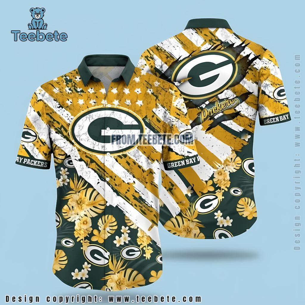 Green Bay Packers Hawaiian Shirt Grunge Floral