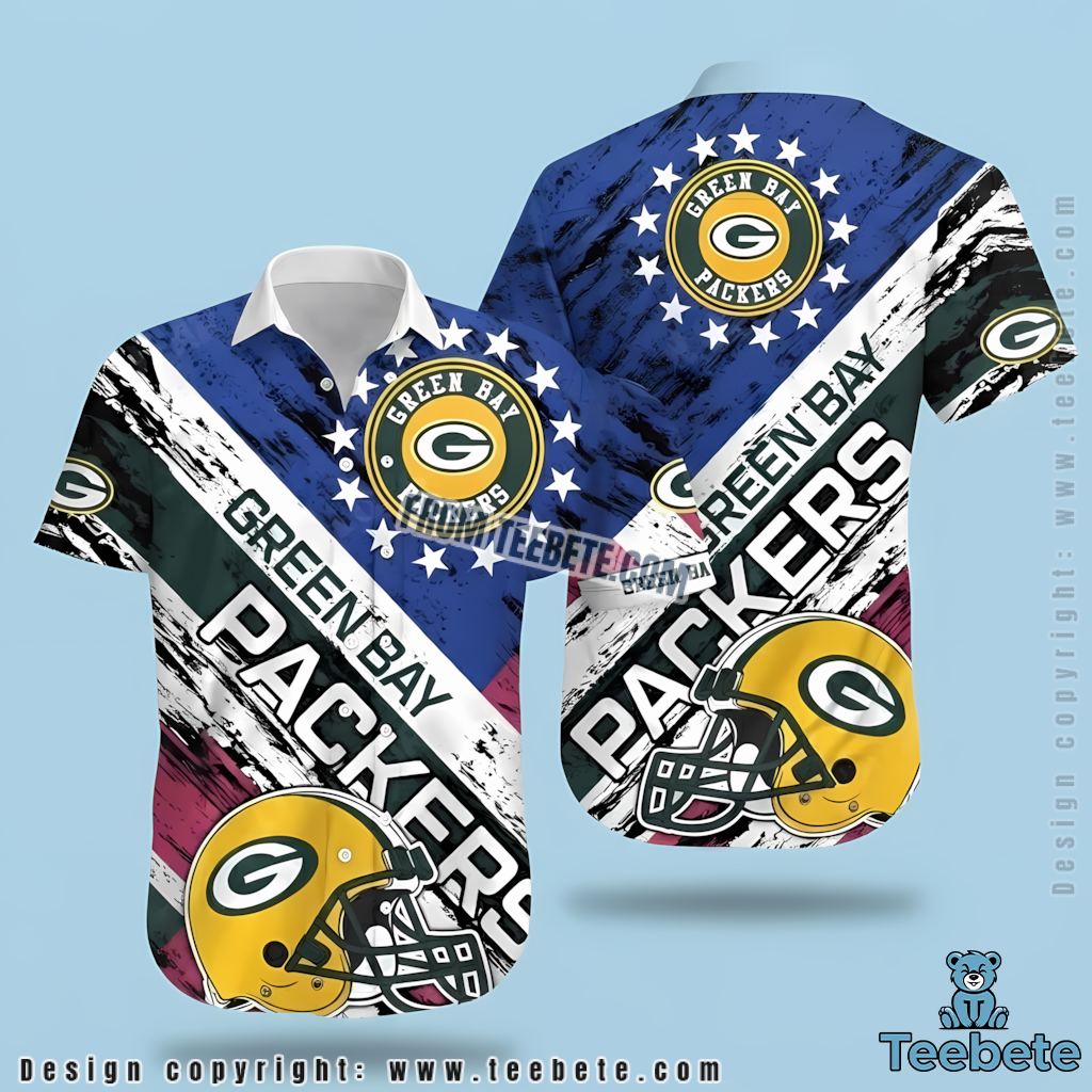 Green Bay Packers Hawaiian Shirt Stars Helmet