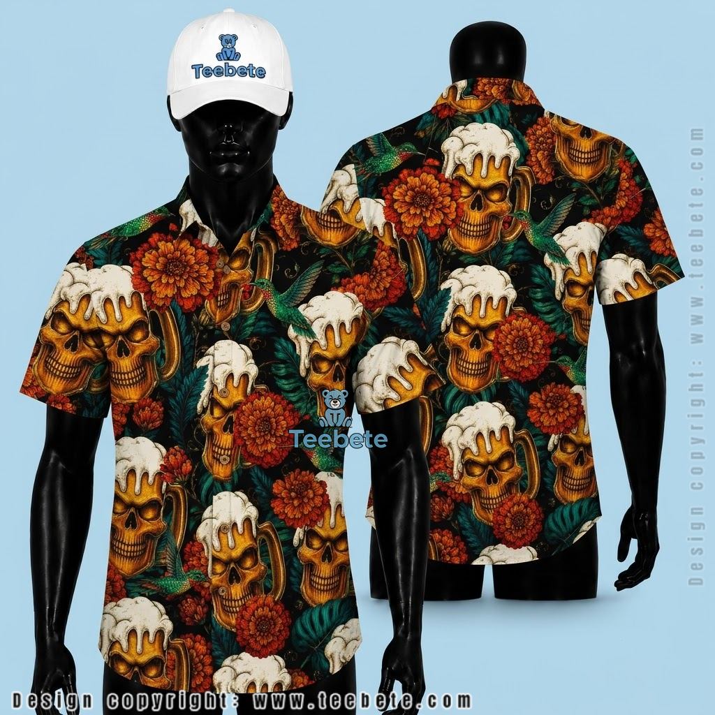 Halloween Beer Skull Hawaiian Shirt