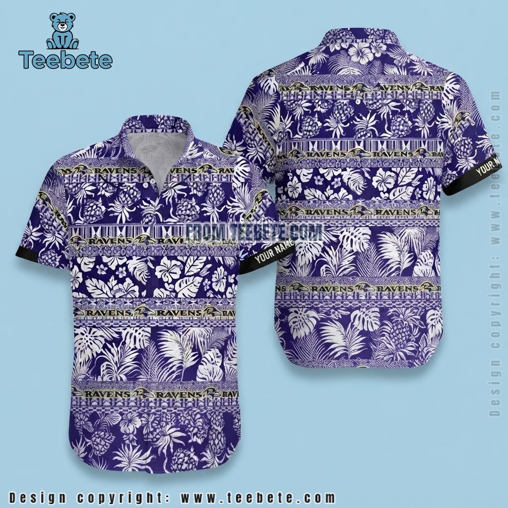 Hibiscus Stripe Baltimore Ravens Hawaiian Shirt