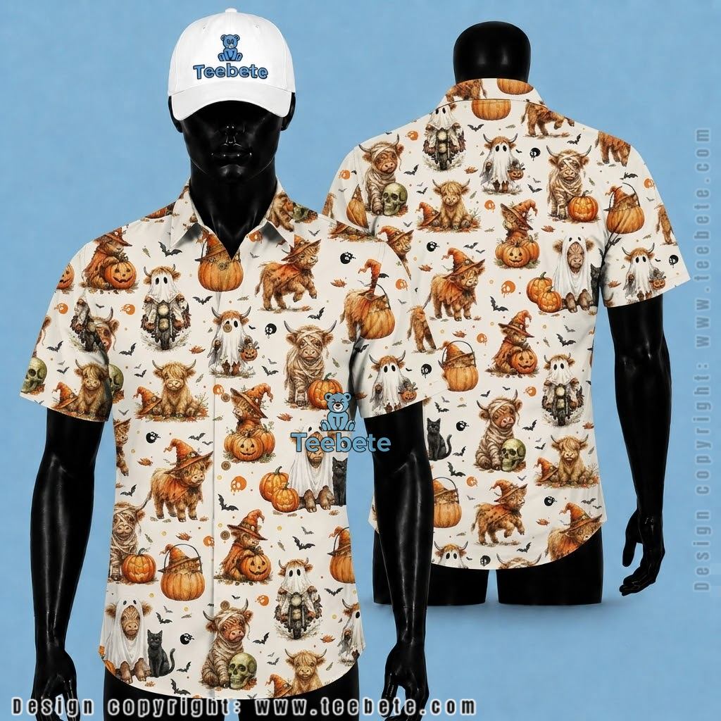 Highland Cow Halloween Aloha Shirt