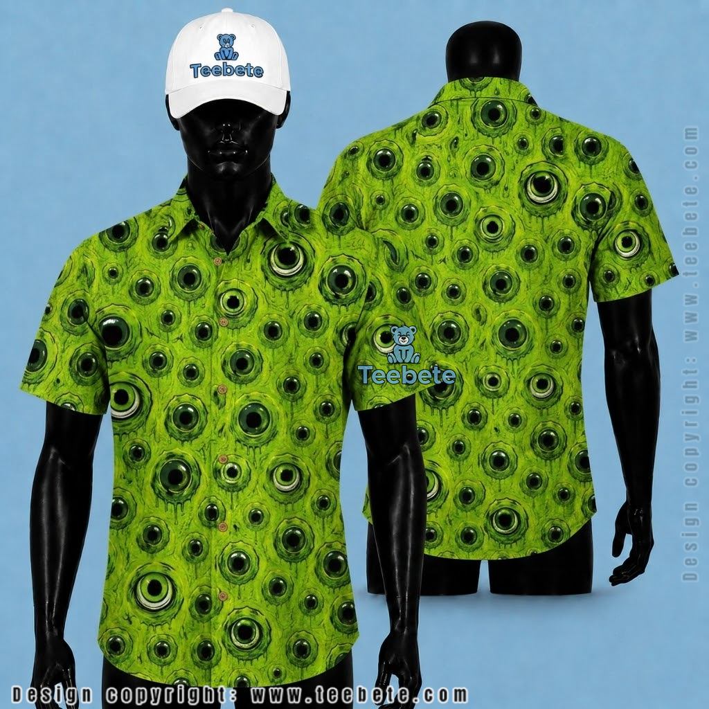 Horror Eyes Green Hawaiian Shirt