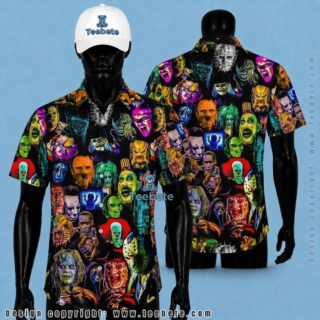 Horror Movie Characters Halloween Button Up Shirt