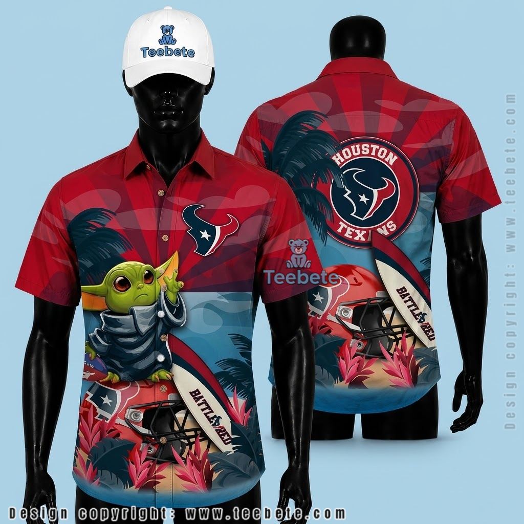 Houston Texans Hawaiian Shirt Baby Yoda Custom Name Battle Red