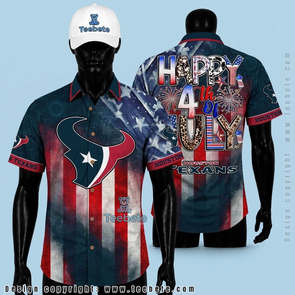Houston Texans Hawaiian Shirt Happy 4th Of July American Flag Design