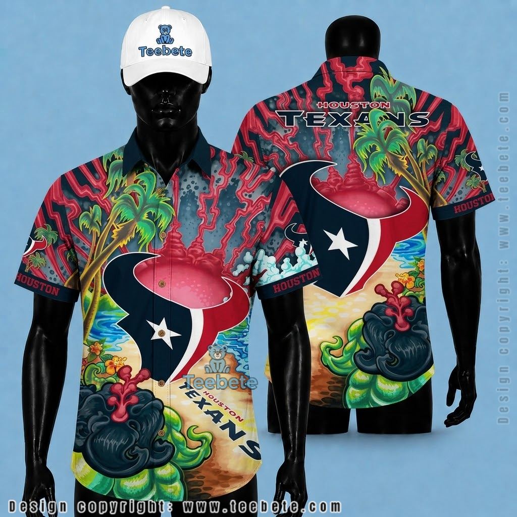 Houston Texans Hawaiian Shirt Lava Island Beach Scene