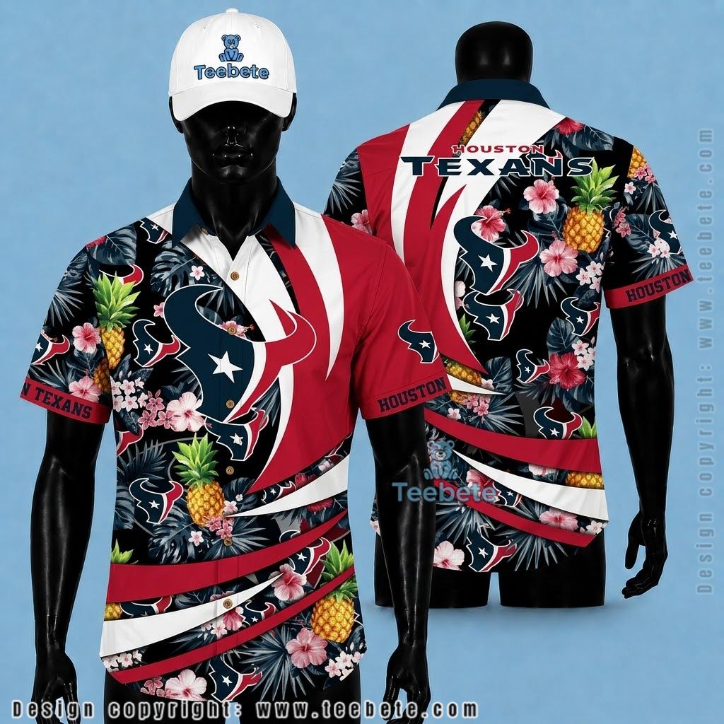 Houston Texans Hawaiian Shirt Pineapple Tropical Ribbon Swirl