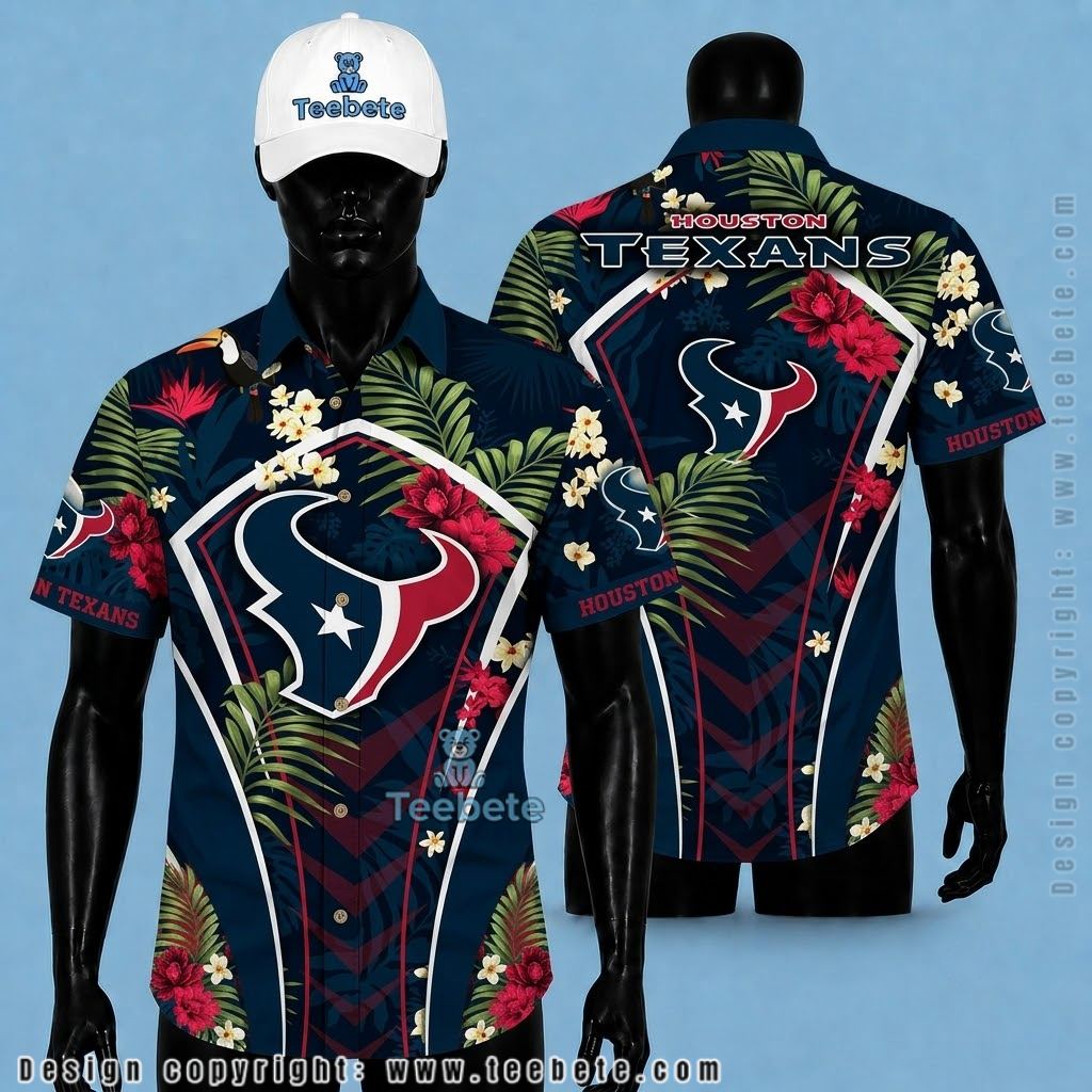 Houston Texans Hawaiian Shirt Toucan Diamond Emblem Floral
