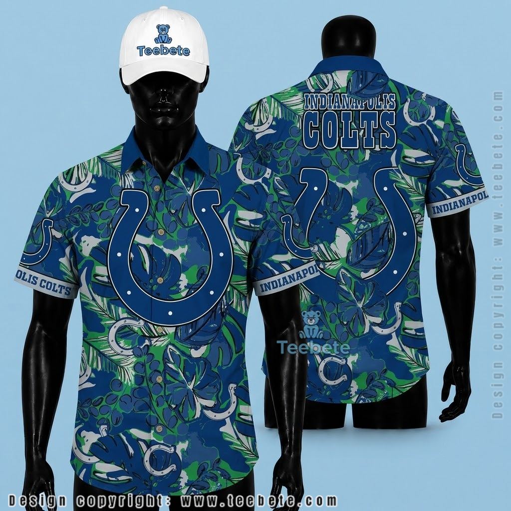 Indianapolis Colts Hawaiian Shirt Camo Tropical Leaf Print