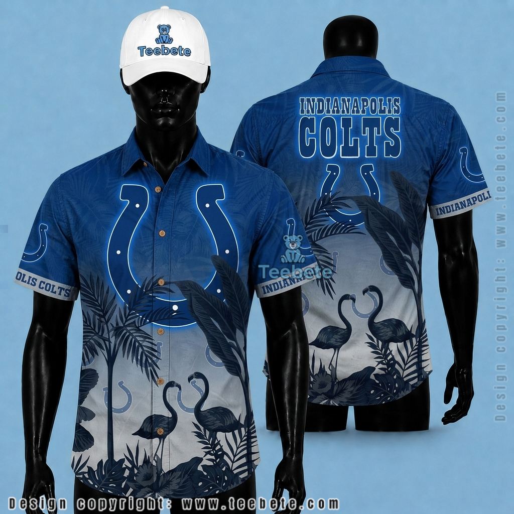 Indianapolis Colts Hawaiian Shirt Flamingo Silhouette Sunset Fade
