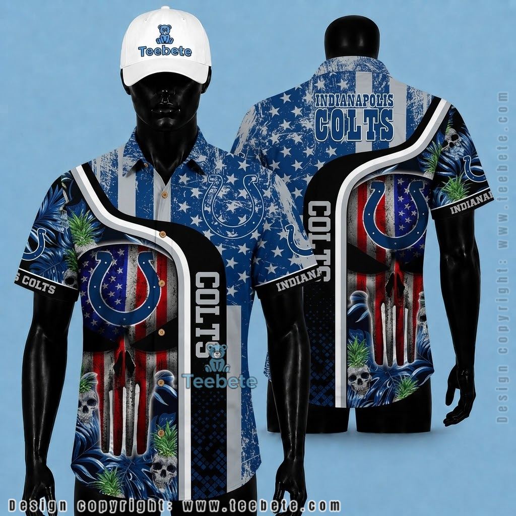 Indianapolis Colts Hawaiian Shirt Punisher Skull American Flag Pineapple