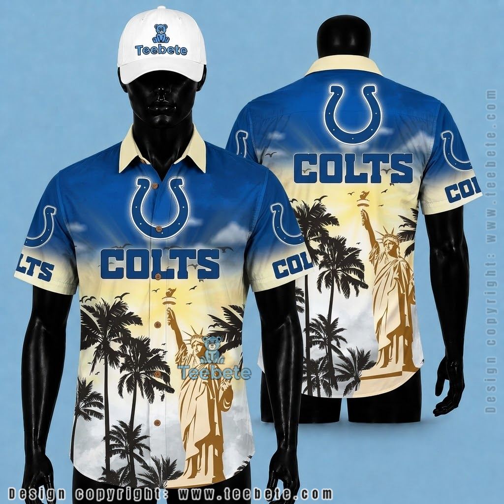 Indianapolis Colts Hawaiian Shirt Statue Liberty Sunrise Silhouette