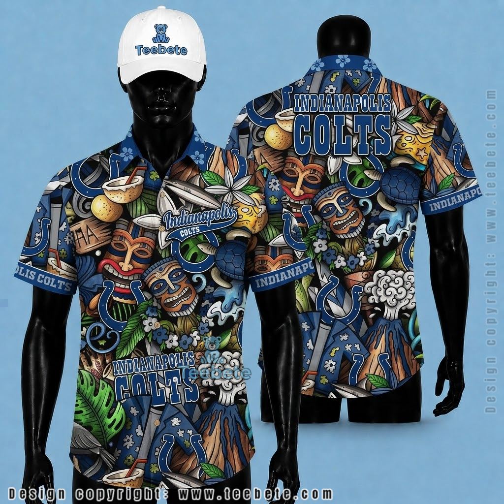 Indianapolis Colts Hawaiian Shirt Tiki Mask Volcano Island Vibes