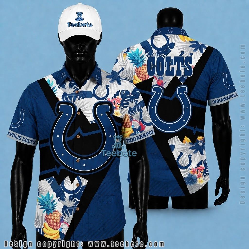Indianapolis Colts Hawaiian Shirt Zigzag Colorblock Tropical Fruit