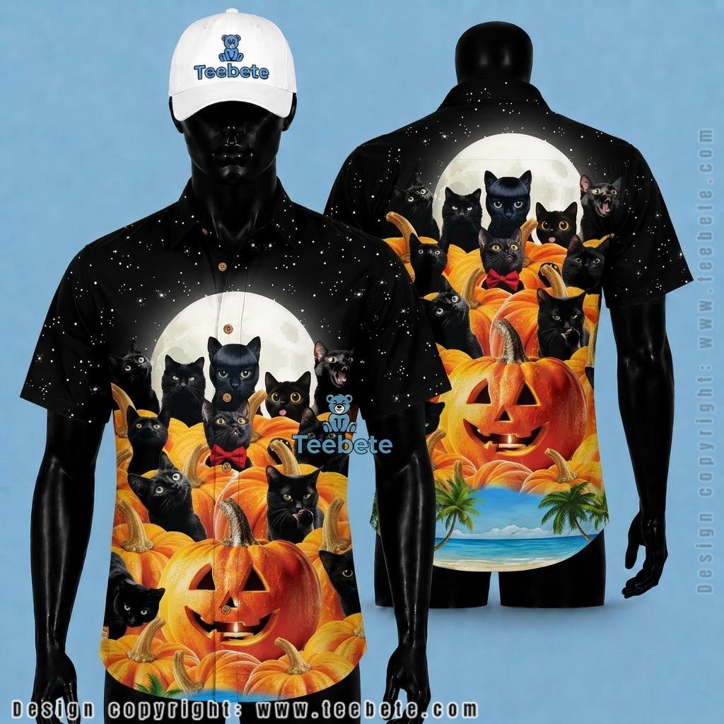 Jack-o’-lantern Black Cat Hawaiian Shirt