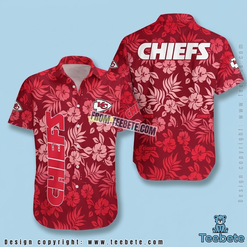 Kansas City Chiefs Hawaiian Shirt Monochrome Hibiscus