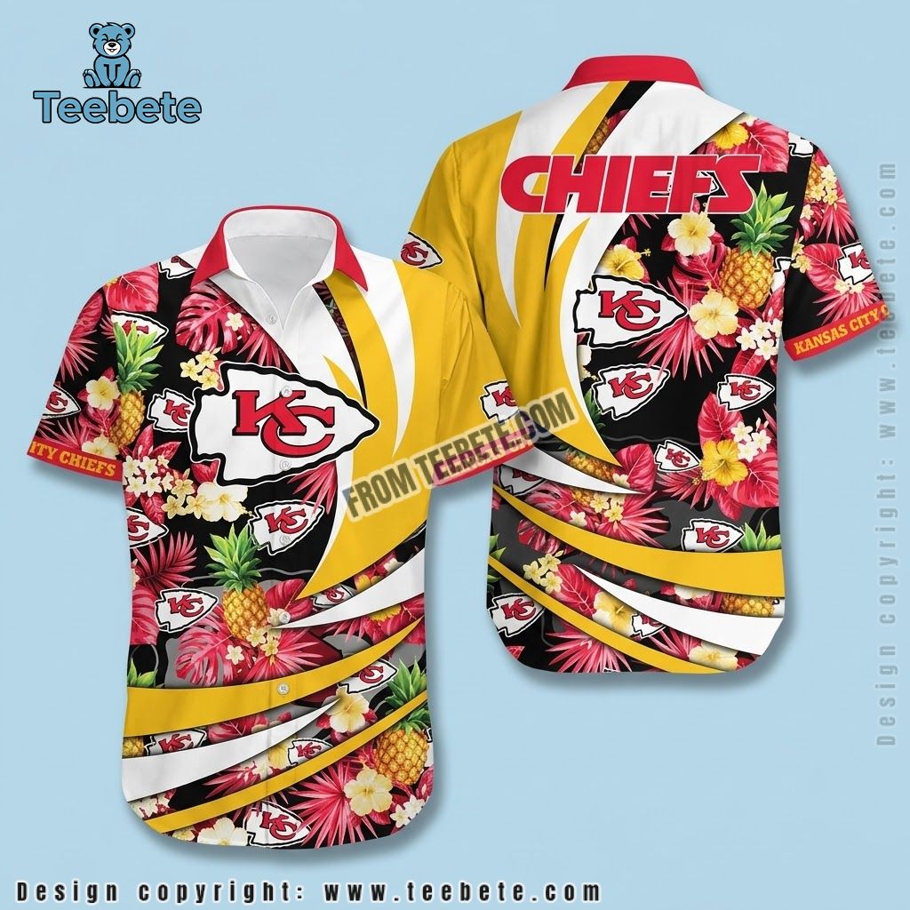 Kansas City Chiefs Hawaiian Shirt Monochrome Hibiscus Kansas City Chiefs Hawaiian Shirt Monochrome Hibiscus