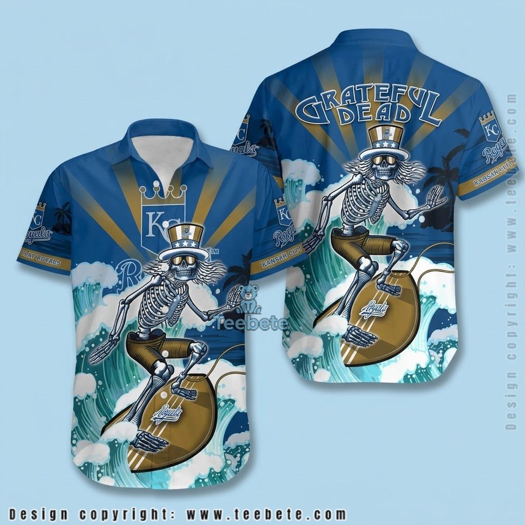 Kansas City Royals Aloha Shirt Grateful Dead Surfing Skeleton